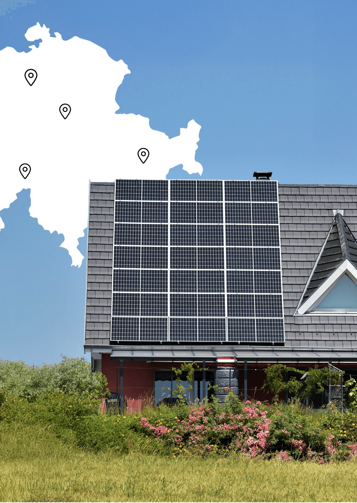 Solar panels on house with Switzerland map