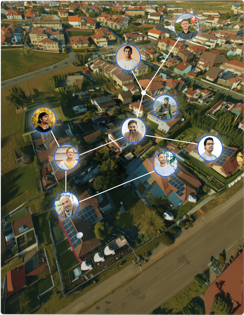 Neighbourhood with solar panels on rooftops — local solar energy sales